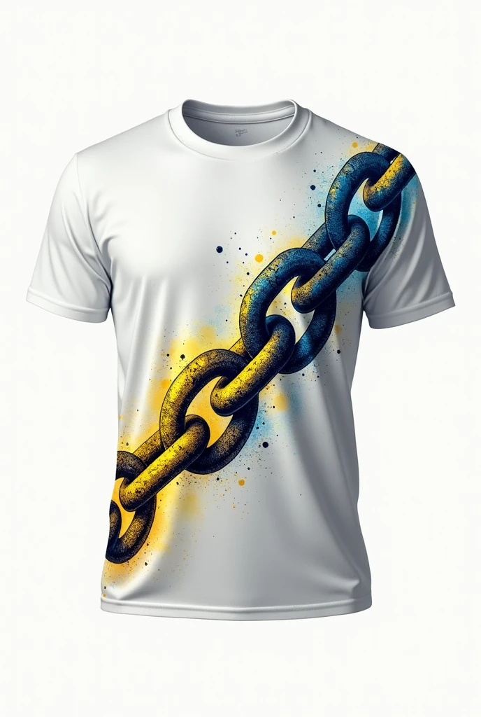 A simple t-shirt with a chain pattern and yellow and blue colors, T-shirt on white background 