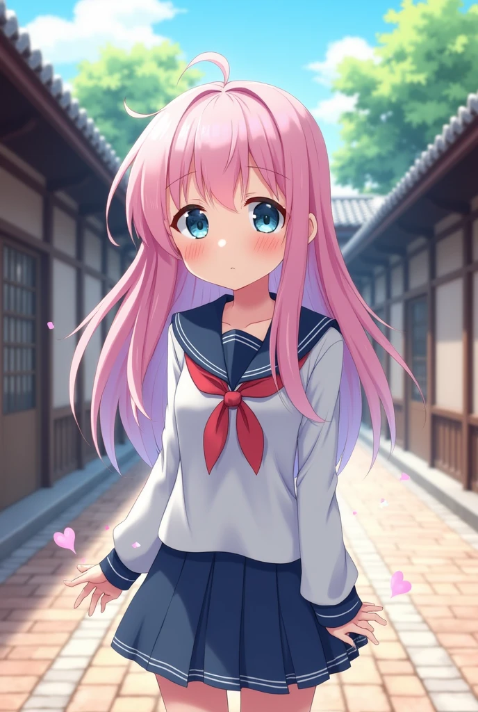 Cute, shy anime school girl