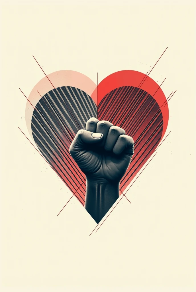 Heart with geometric lines with a clenched fist on top
