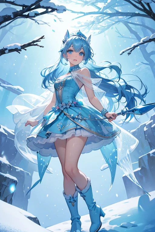 Sashay is a light blue doll with blue and shimmery hair.
 Her top depicts icicles and snow and her skirt has fish.
She wears pink headpiece, a white fuzzy shawl, and light blue boots.
 She comes with her companion Blubber. SPARKLE; GLITTER