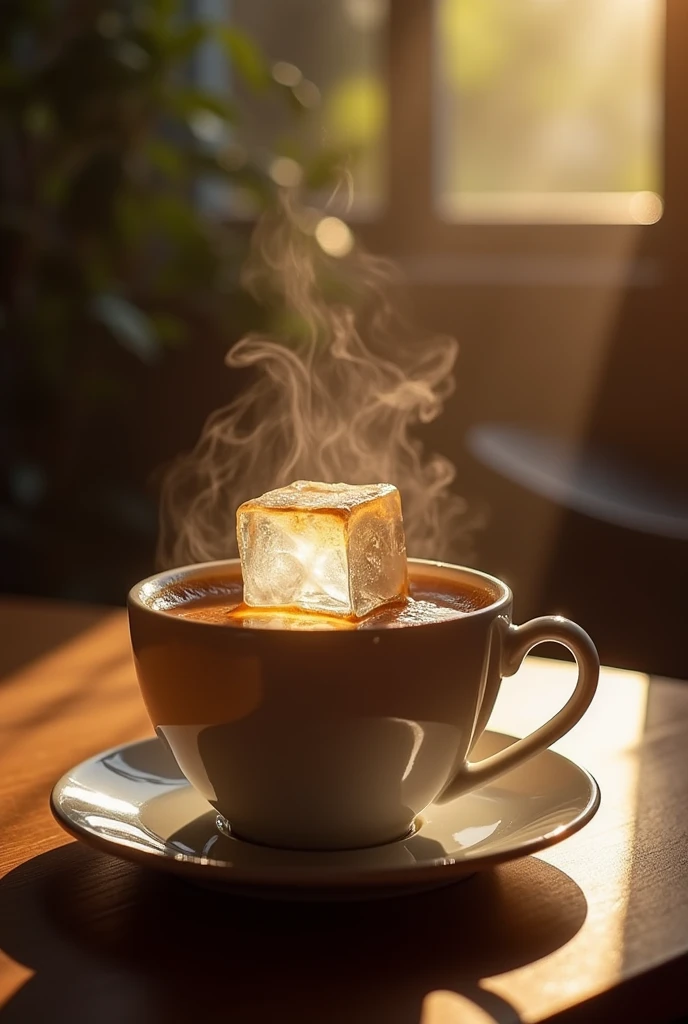 When you put the ice cube in the coffee, The warm (thermal energy) goes from hot coffee to cold ice.