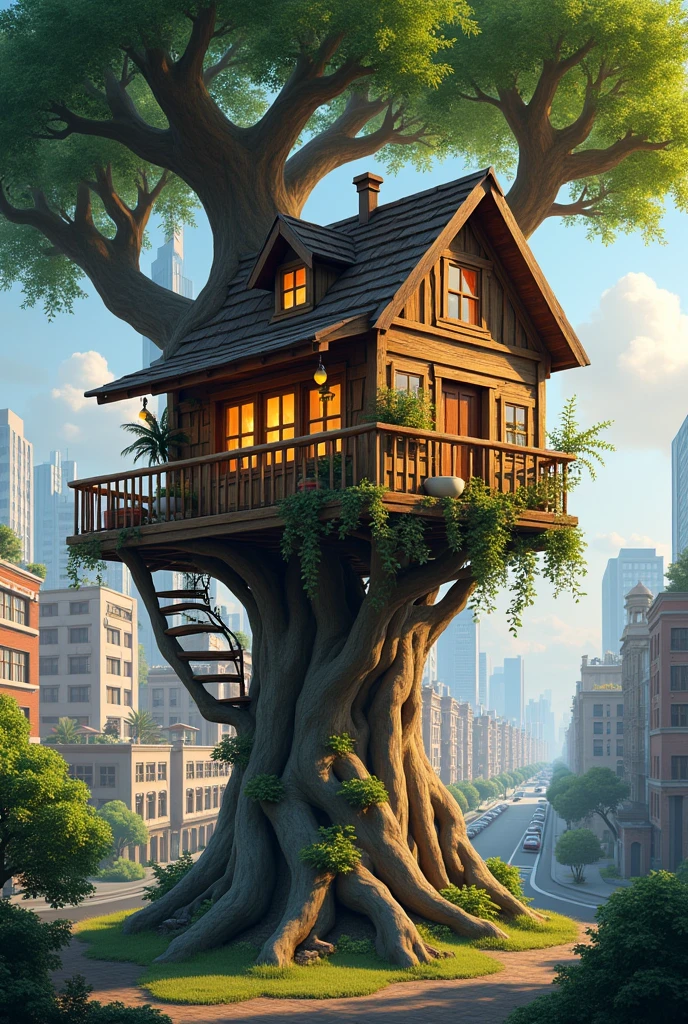 A treehouse in urban area