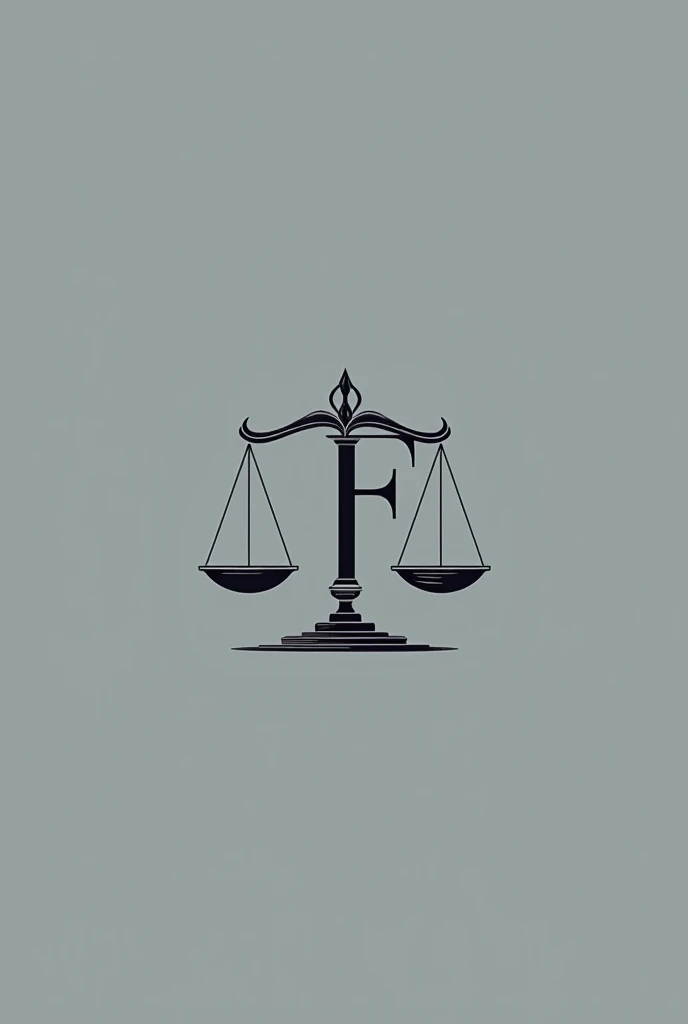 Combine and overlap and merge the letter F with the scales of justice. Create a formal logo. Modern look. solid color background. law firm