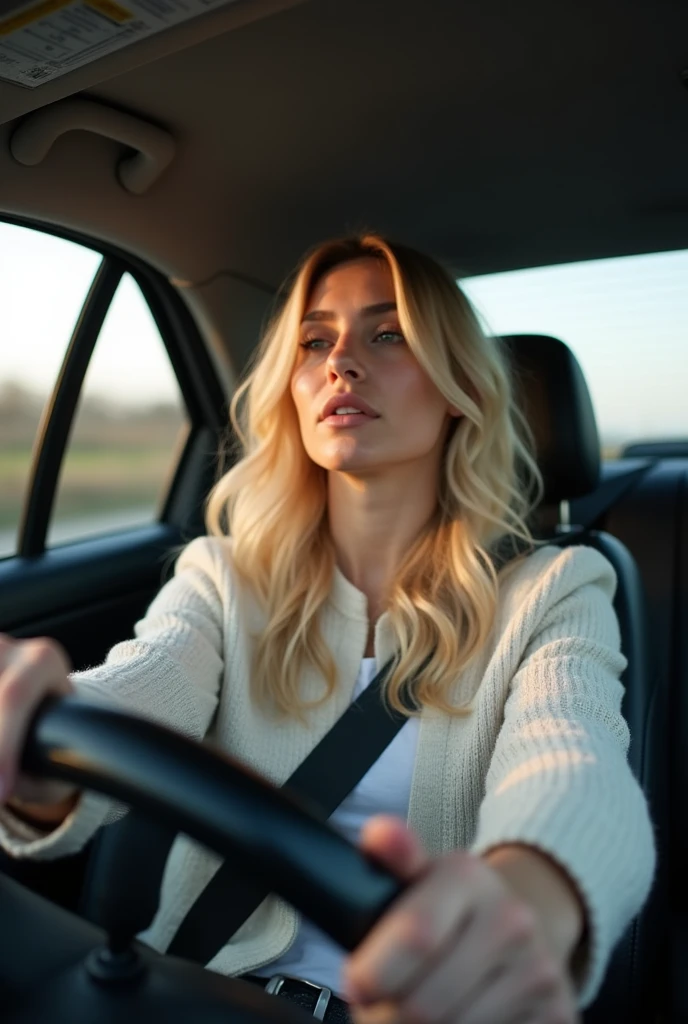 Scandinavian blonde driving the car