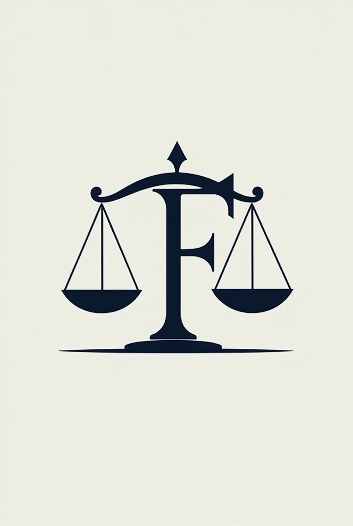 Combine and overlap and merge the letter F with the scales of justice. Create a formal logo. Modern look. solid color background. law firm