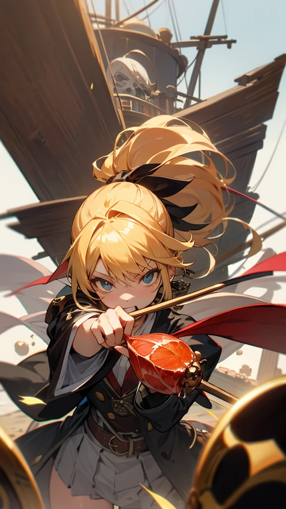 high resolution、ponytail、Blonde Perm、Pirate's、豪華な装飾のPirate's服。Treasure