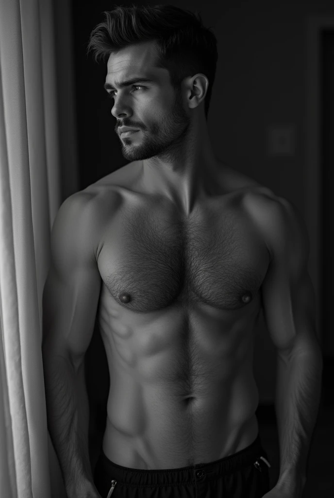 handsome reference Matt Anderson without clothes. Sensual shooting. pleasure. sweaty body . sex. Chest muscles! Chest hair! ((monochrome)), ((grayscale))