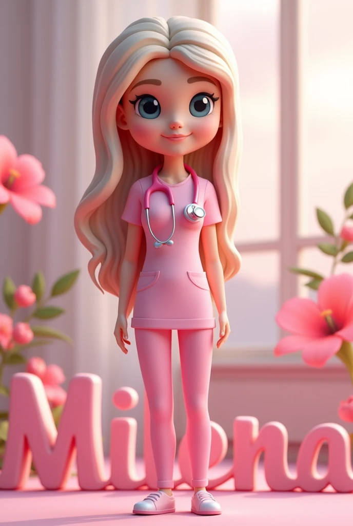 3D name Milena with pink stethoscope nursing theme