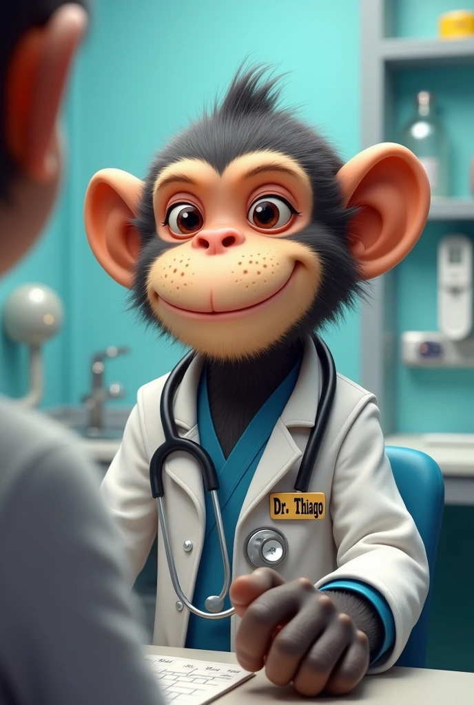 Doctor monkey with lab coat saying dr.Thiago