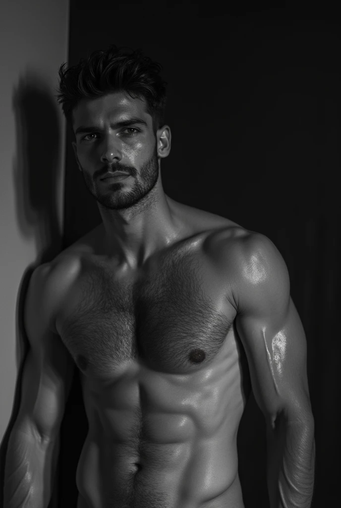 handsome   reference Matt Anderson without clothes. Sensual shooting. pleasure. sweaty body . sex. Chest muscles! Chest hair! ((monochrome)), ((grayscale))