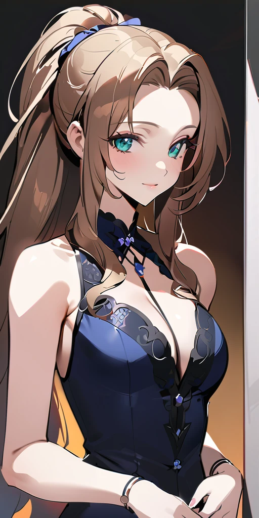 (((((Aerith Gainsborough:1.2)))))、,((Highest quality、masterpiece、anime style、best quality、high resolution、8k、detailed、ultra-detailed:1.3))、Long legs:1.2, Beautiful woman with perfect figure:1.4、(Smiling:1.2), double eyelid、30-year-old female、((((One Woman,beautiful face,Beautiful face,upper body:1.5)))),Big Breasts、High resolution, accurate, Anatomically correct, High-resolution model, high quality, Very detailed, Ultra high definition、Black Hair、Straight Hair、Long Hair、cabaret girl, hostesses,(((Evening Gowns,dress、Luxury、bedroom )))、((三つ編み、ポニーテール:1.5))