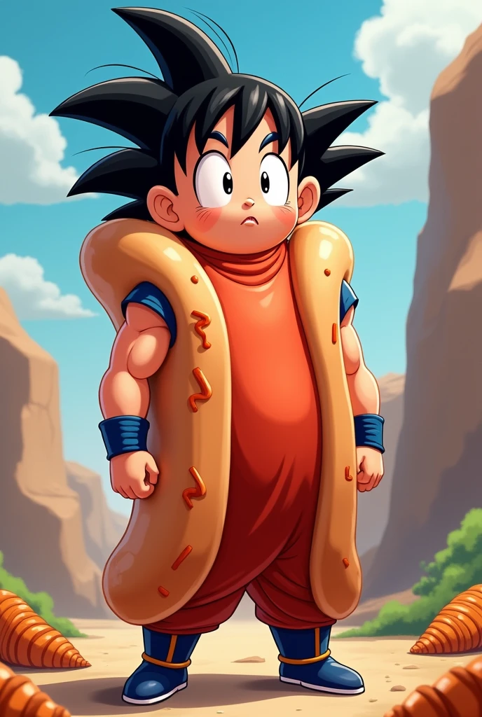 Goku dressed as a sausage