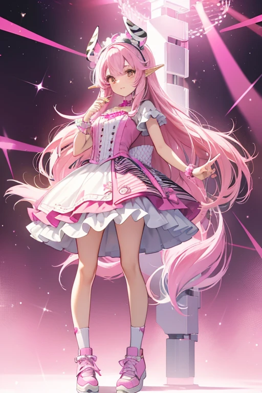 Zadie is a light purple doll with white/pink crimped hair, zabra tail and ears.
Her top is pink with a zebra design and her skirt is white with a black/pink zebra design.
She wears pink shoes and has an orange headpiece. SPARKLE; GLITTER