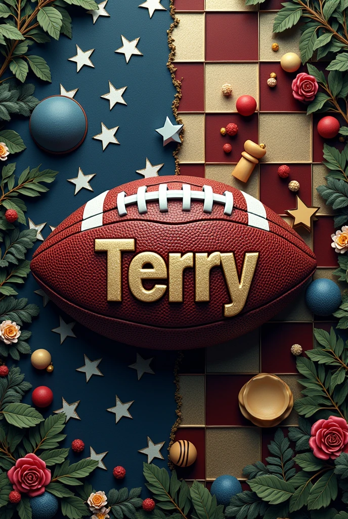 Terry  nameplate  in US FOOTBALL AND CHESS THEME DESIGN
