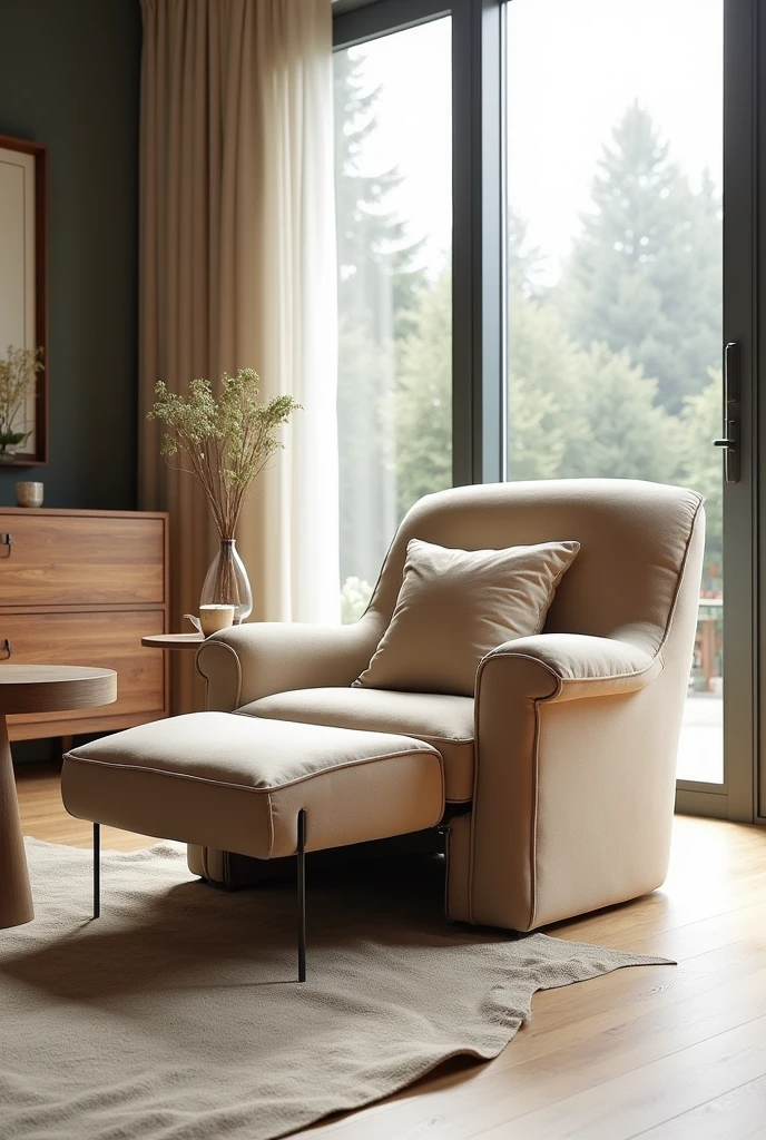 An armchair for meals, that has a tray support to put the dishes on your lap, and have a footrest underneath, very comfortable