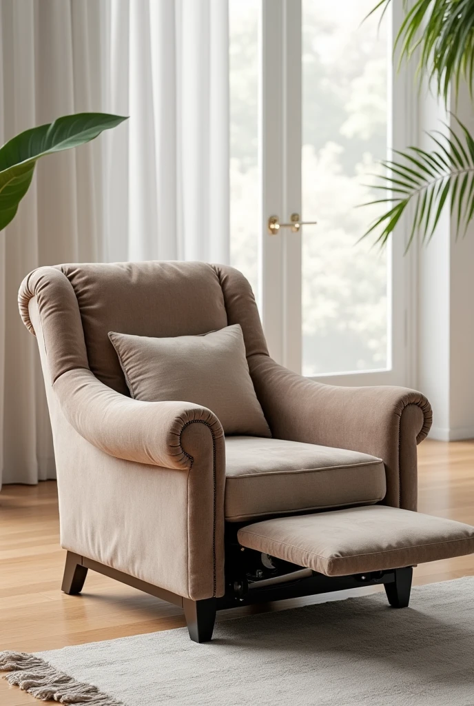 An armchair for meals, that has a tray support to put the dishes on your lap, and have a footrest underneath, very comfortable