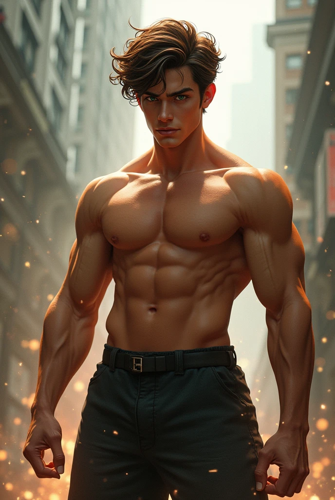 male ager brown hair green eyes , he's big he's not a child