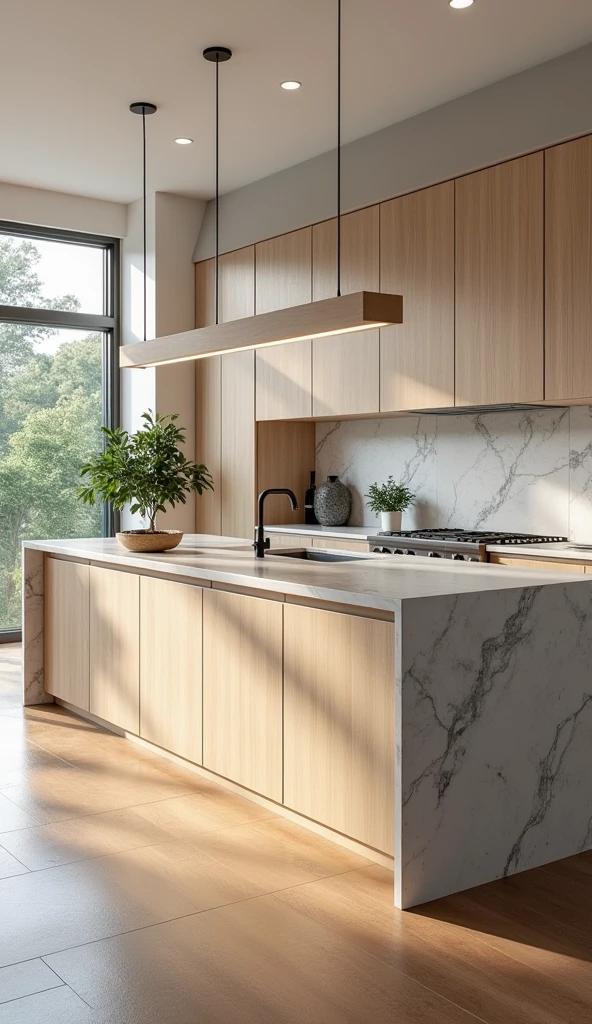create a beautiful kitchen with a counter in front