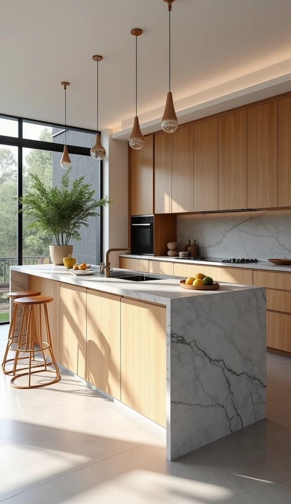 create a beautiful kitchen with a counter in front
