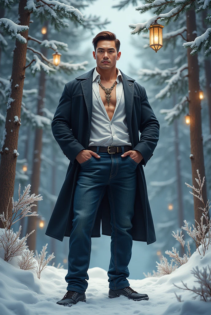 (asian mascle),(mascle:1.5), muscle, 1 , big muscle, breastplate, big breastplate, muscular, mature man,homem de 45 anos,grown-up,1 men, old macho,perfectbody,an extremely delicate and beautiful face detailed, (((Unripe_eyeballs:1.3))),intrikate eyeballs,beautiful detailed eyeballs,symmetrical eyeballs,shorth hair, Unripe eyeballs, chestnut hair,face perfect, chestnut hair, cute hair style,(perfect hands, five toes), perfect proportions, ((face detailed)), (((Asian:1.5)))
ssmile,expressive eyeballs,
(ultra detali:1.3), beautiful detailed glowing, finely detailled, ultra detali,
Arabic,chic,
(open coat, asian fashion,casaco Asian, jeans,white shirt, male characteristics, Modern flair,Asian clothing),(((dark Unripe coat, dark Unripe coat outfit, wearing a dark Unripe coat:1.3,asian dark Unripe coat))),(Asian jewelry,intrikate necklace),((bulge in pants)),(((intrikate outfit,intrikate clothes,ornate outfit))),
(dynamic pose:1.0),embarrased,(centred,scale to fit dimensions,rule of thirds),
((snowy pine forest)),winter,Scenario:1.25,((intrikate Scenario)),((snow forest background)),Christmas tree,
(Glossy winter ornaments),high resolution,sharp focus,(ultra detaild,extremely detaild),(photorealistic art:1.37),(extremely detaild CG unity 8k wallpaper),(((swirly vibrant colors,vibrant theme))),(intrikate),(work of art),(best qualityer),