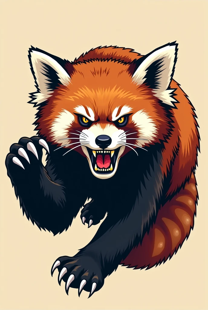 Make an isologo of an angry red panda showing the claws of one paw