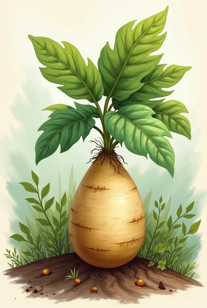 I want a hand-drawn style cassava image, or painting of pictures