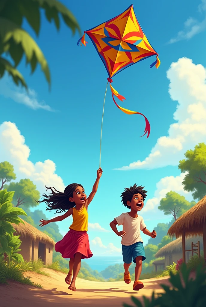 Children riding a kite in Haiti 