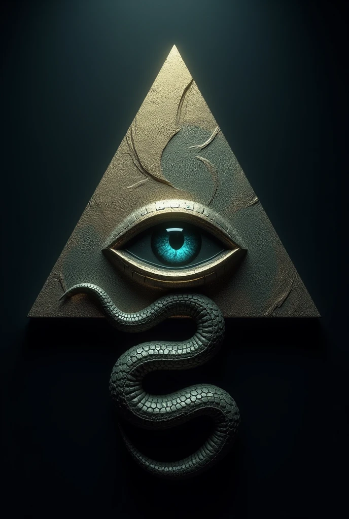 Create a 3D logo. a pyramid with an eye in its center, and a snake coiled around the pyramid.