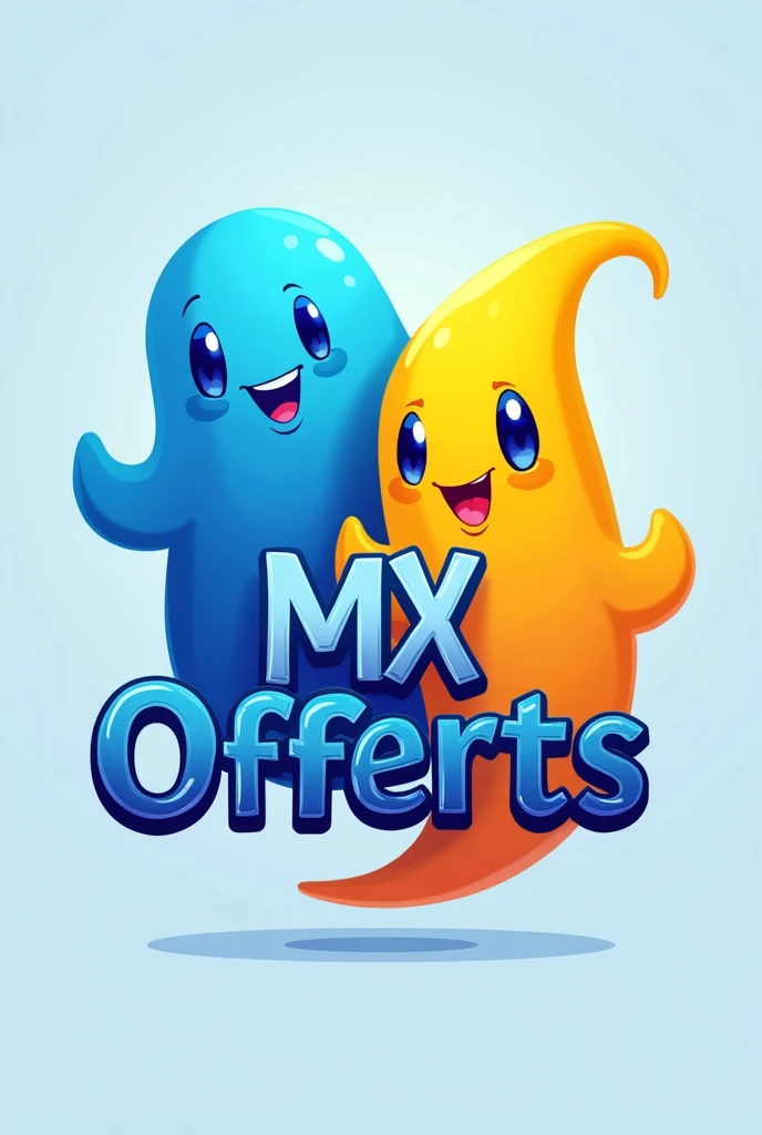 Create a logo for a store in the blue and yellow ghost style. with the name "MX offerts"