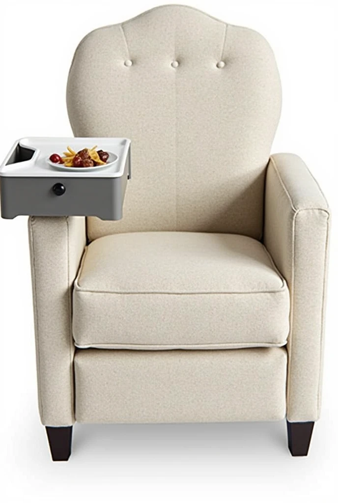 An armchair for meals, that has an armrest with a tray for the dishes, very comfortable, for office, It has to be a practical armchair, to make meals, with the tray on your lap, with footrest below