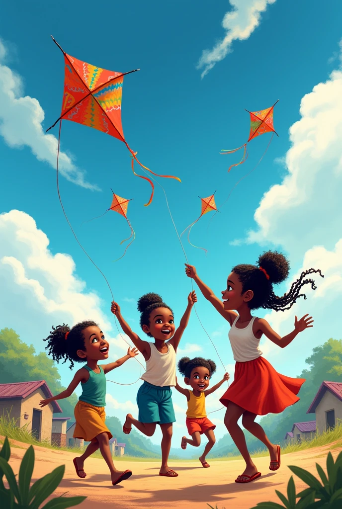 Afro-Haitian children, kite flying in haiti