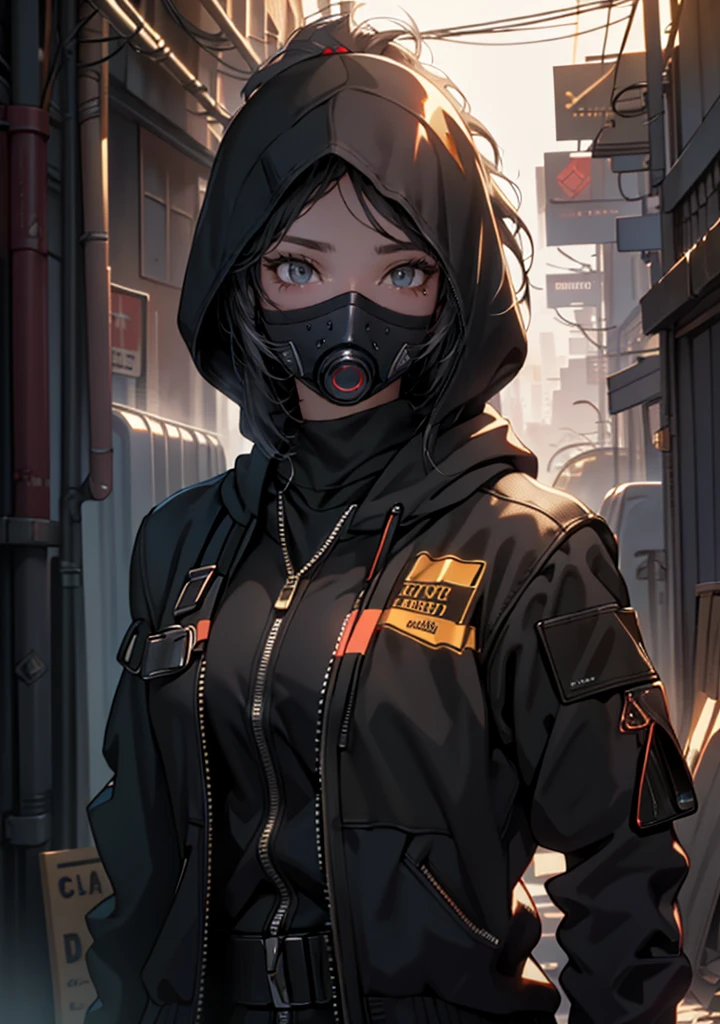 ultra-detail, high-resolution, A highly detailed, Best Quality, superb, Top  Quality, highly detailed CG Unity 8k wallpaper, cinematic lighting, cyberpunk, Dark Girl, Garbage gang face mask