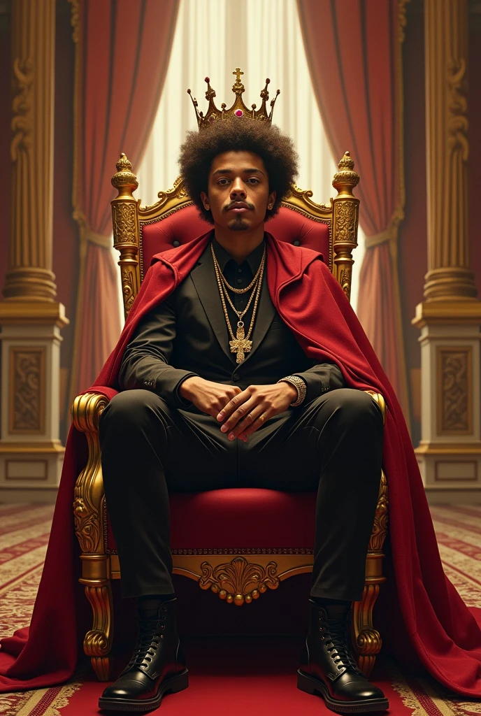 Singer Bruno Mars sitting in his palace like the king of pop with a king's crown and on his throne