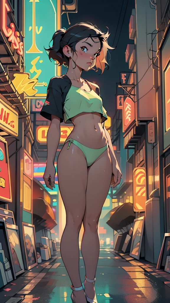 ((masterpiece, highest quality, Highest image quality, High resolution, photorealistic, Raw photo, 8K)), arafed view of a motel with a car parked in front of it, with neon signs, A woman waiting for a guest in front of a motel, seduction, small and thigh thong and high heels, route 6 6, neon signs, 1 9 5 0 s americana tourism, some have neon signs, neon lights outside, neon advertisements, gigantic neon signs, neon shops, by Arnie Swekel, few neon signs, neon signs in background, rear view
(nsfw:0.55), ((flat chested, flat stomach, )), (intense colors), rear view