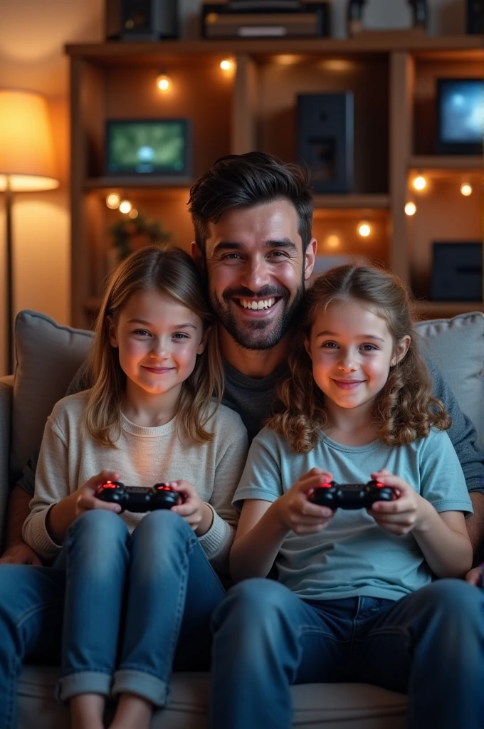 Father and 2 gamer daughters