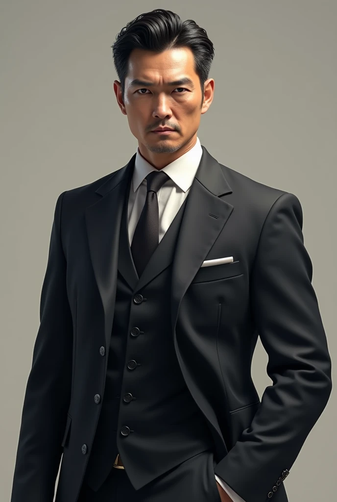 man in suit, Cao Cao, piercing look, strong arms, bonitas, shorth hair, europeu