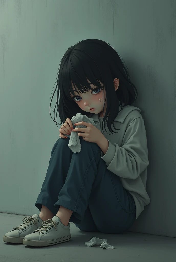 A sad girl sitting, for being alone