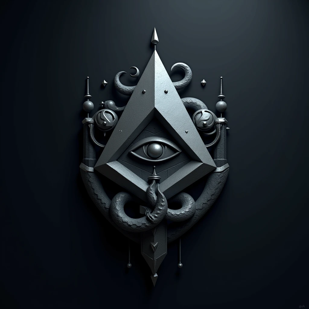 Create a 3D logo. a pyramid with an eye in its center, and a snake surrounding the pyramid.