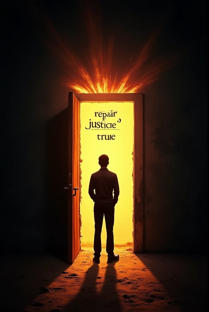 Silhouette of Hope: “Rights Not Forgotten” Central Image: The silhouette of a person standing in front of a half-open door with radiant light coming out. in the shadow, representations of pain (a displaced family, Destroyed houses) and in the light, words like “Repair”, "Justice", "TRUE".
colors: Dark background for the shadow and warm colors for the light coming through the door.
Additional text: "Let us open the door to reparation and justice. Let's not forget their rights."
