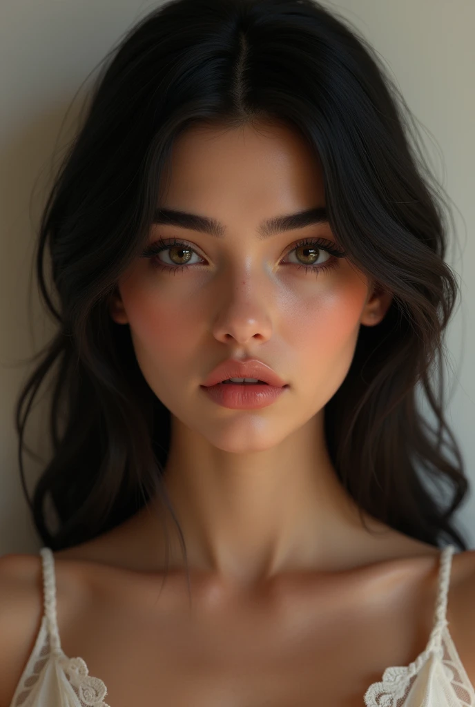 A brown-skinned girl who looks like Kylie Jenner with oriental features