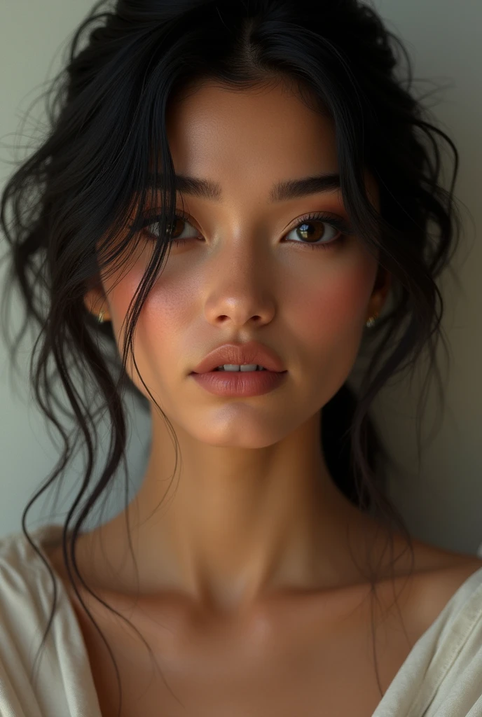 A brown-skinned girl who looks like Kylie Jenner with oriental features
