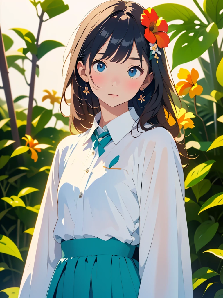 (highest quality,masterpiece,High resolution),4K Anime Art,((Background Art)),(((Only tropical flowers and plants are drawn))),(Blank Background),((White Background),