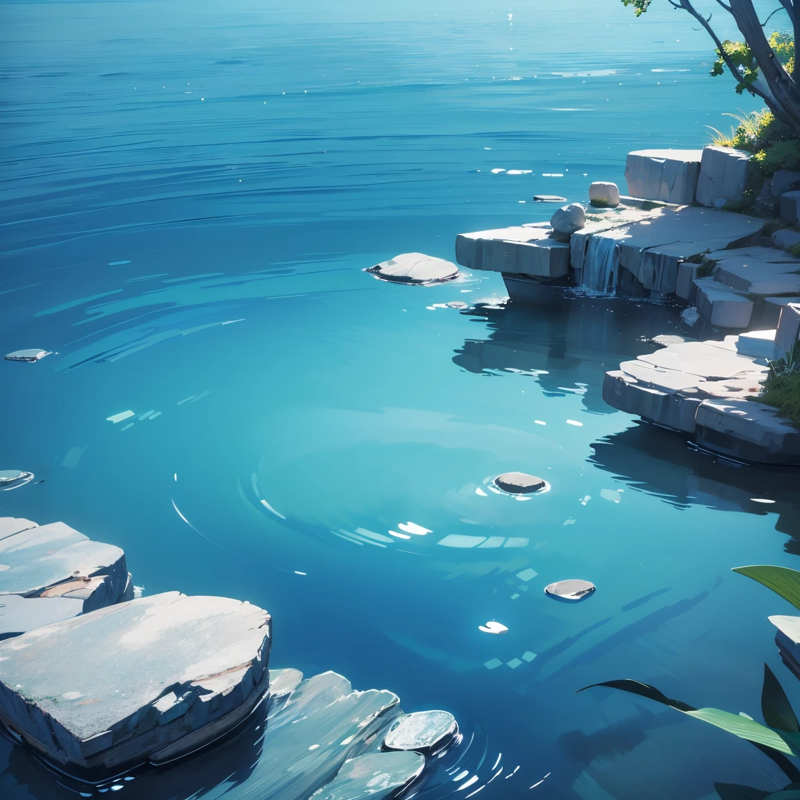 a serene underwater landscape, a calm sea of aquamarine waters, no ripples or waves, tranquil and peaceful water surface, detailed reflection of the sky, crystal clear water, deep aqua blue hues, photorealistic underwater scene, dramatic lighting, dramatic lighting, (best quality,8k,highres,masterpiece:1.2),ultra-detailed,(realistic,photorealistic,photo-realistic:1.37),HDR,UHD,studio lighting,ultra-fine painting,sharp focus,physically-based rendering,extreme detail description,professional,vivid colors,bokeh