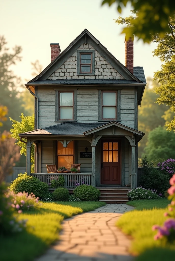a two-story house with a small porch in front and a small garden on one side. From outside, She looked a little old, with a little deterioration due to the years, but otherwise it was in good condition 