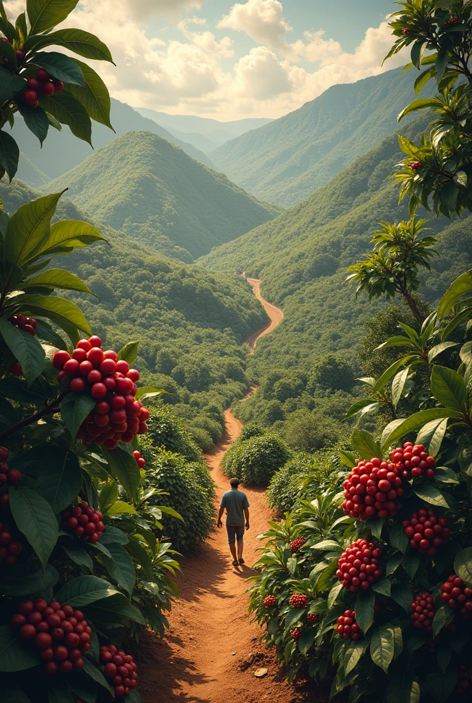Create an image with the theme of the coffee production chain