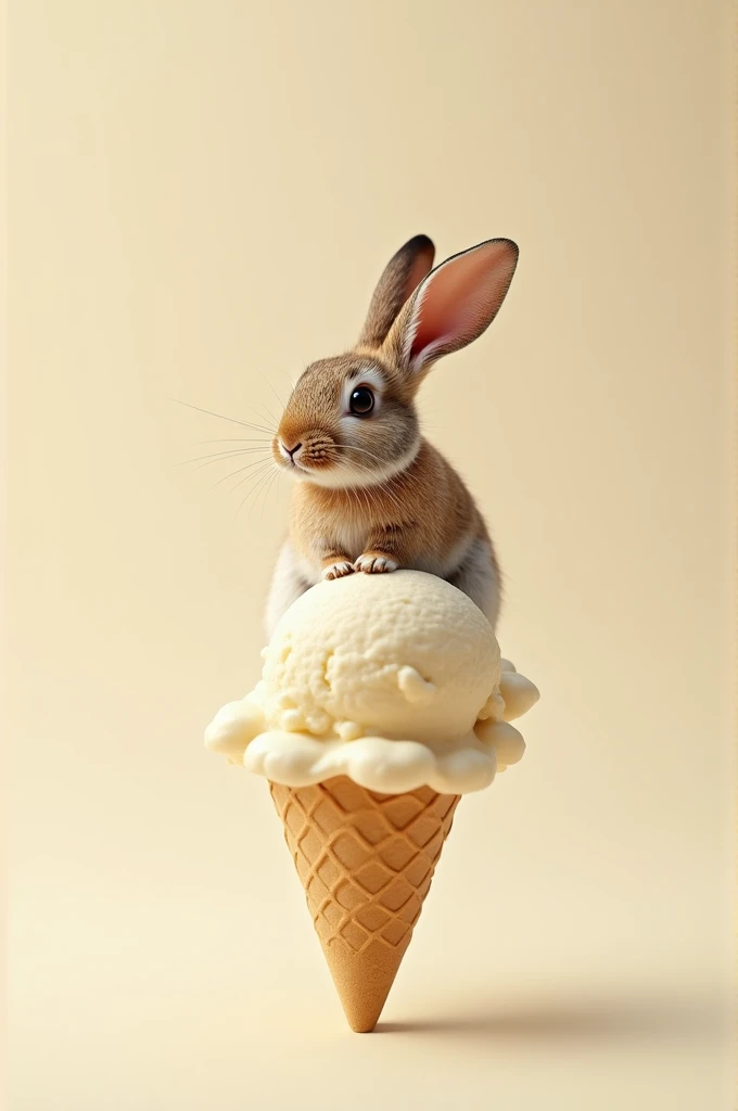 Un lapin qui s'assoit sur une glace à la vanille