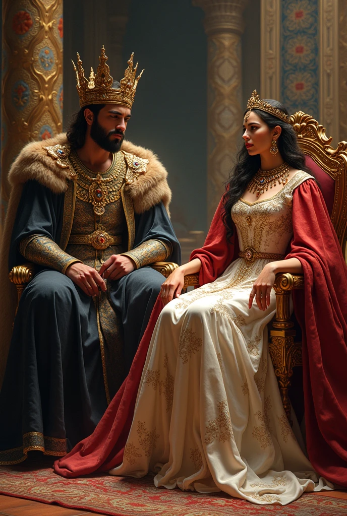 Queen Esther on her throne next to the king