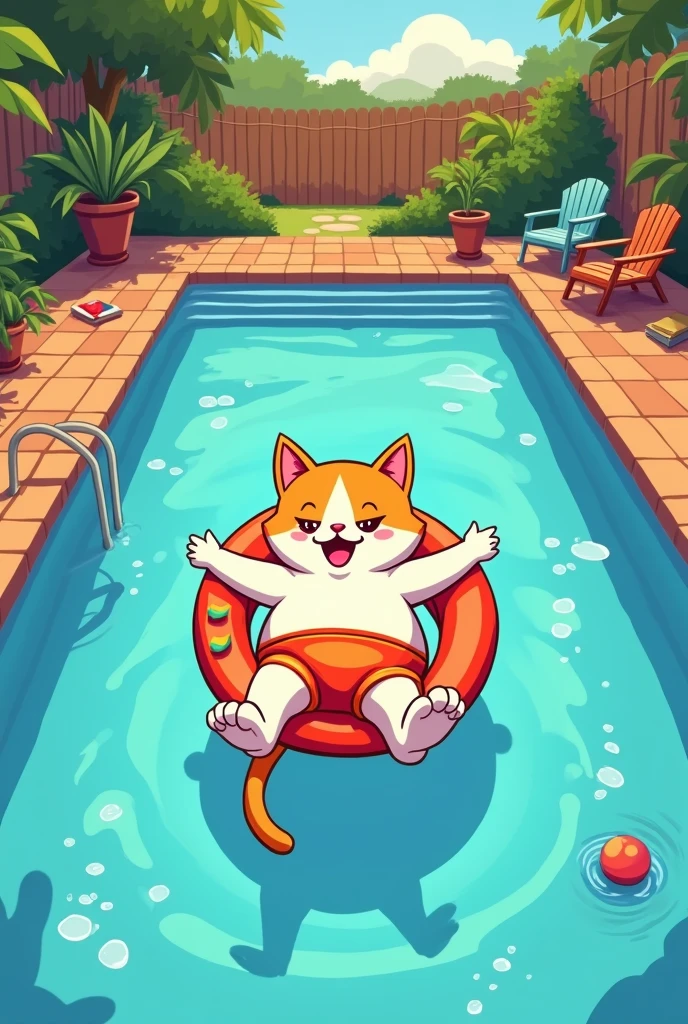 Cat in swimming pool cartoon