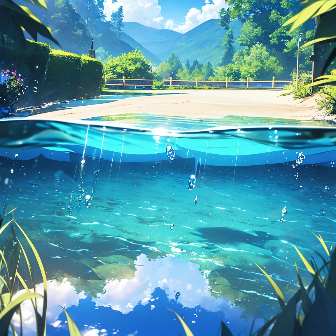 a serene underwater landscape, a calm sea of aquamarine waters, no ripples or waves, tranquil and peaceful water surface, detailed reflection of the sky, crystal clear water, deep aqua blue hues, photorealistic underwater scene, dramatic lighting, dramatic lighting, (best quality,8k,highres,masterpiece:1.2),ultra-detailed,(realistic,photorealistic,photo-realistic:1.37),HDR,UHD,studio lighting,ultra-fine painting,sharp focus,physically-based rendering,extreme detail description,professional,vivid colors,bokeh