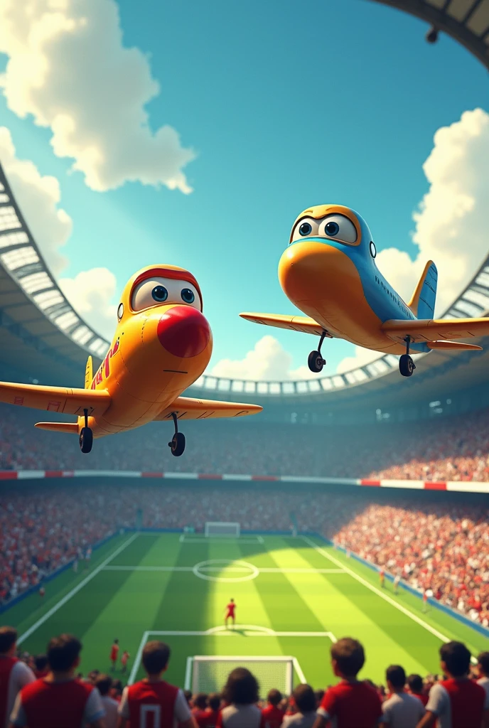 Deux avions qui regardent un match de foot